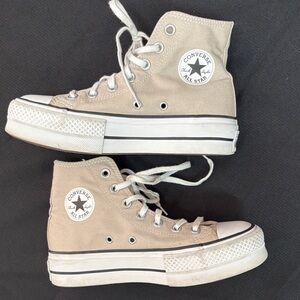 Converse High Top Sneakers in Light Tan Canvas